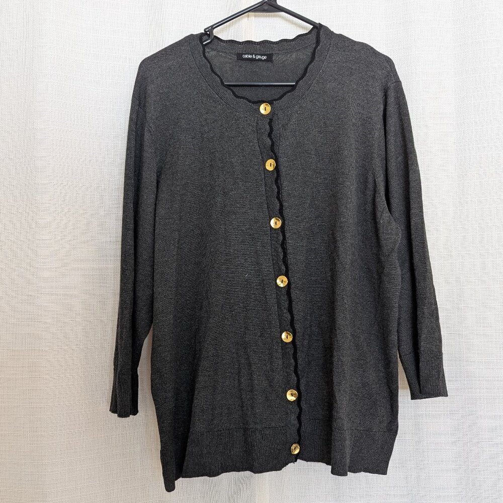 4/$20 Cable & Gauge Button Down Grey Cardigan Academia Poetcore Coastal Grandma